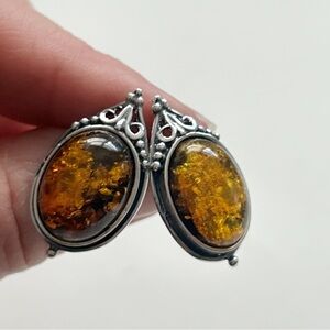 Vintage Amber Sterling Silver Earrings